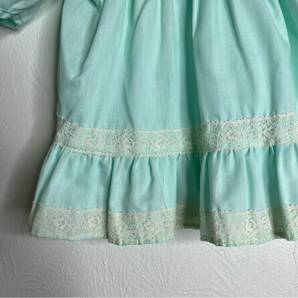 Vintage Polly Flinders Green Hand Smocked Lace Trim Circle Dress Size 2 Toddler - Picture 6 of 12